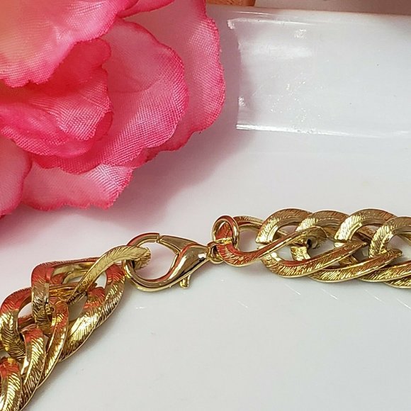 Gold Tone Link Thick Choker Statement Necklace Chic Collar Runway Chain 20" - Picture 5 of 11